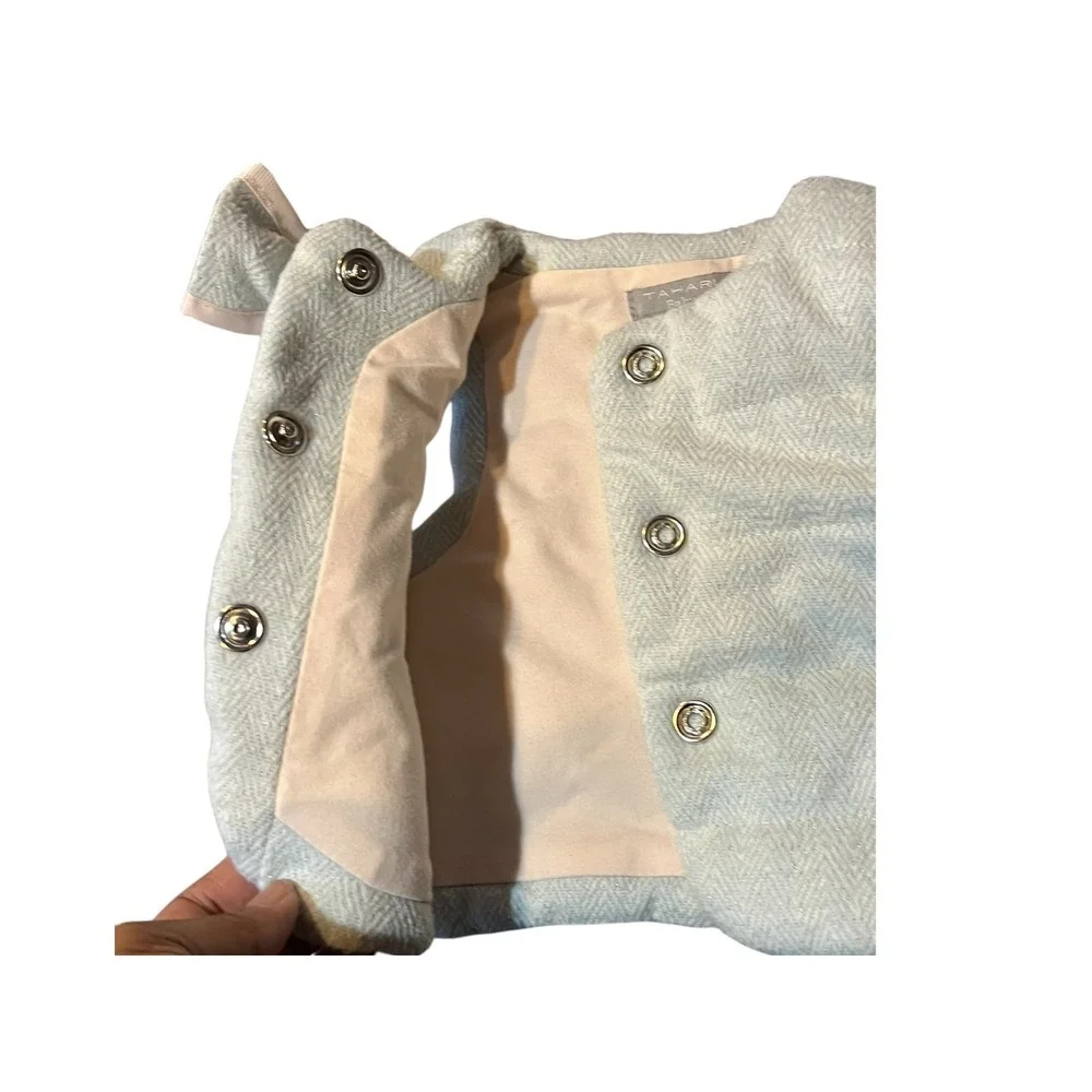 Tahari Baby Girls Light Blue Herringbone Quilted Puffer Vest with Bow 0-3M